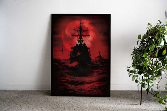 Red moon pirate ship Asian Style Poster | Wall Art for Home & Office | High-Quality Print - High-Quality Visual Display
