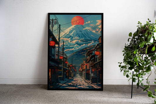 Retro Mount Fuji City Asian Style Poster | Wall Art for Home & Office | High-Quality Print - High-Quality Visual Display