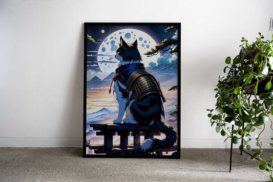 Samurai Cat Japan Moon Asian Style Poster | Wall Art for Home & Office | High-Quality Print - High-Quality Visual Display