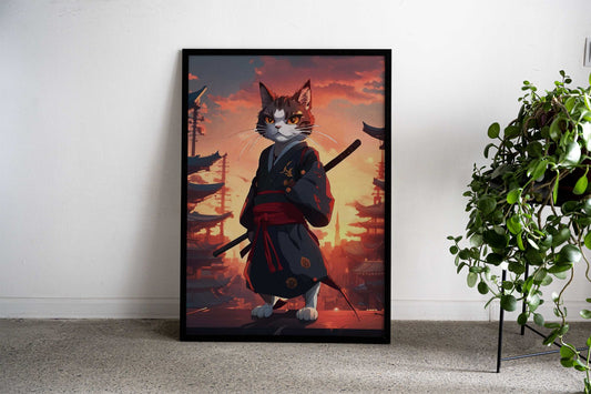 Samurai Cat Japan Sunset Asian Style Poster | Wall Art for Home & Office | High-Quality Print - High-Quality Visual Display