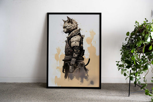Samurai Cat Painting Asian Style Poster | Wall Art for Home & Office | High-Quality Print - High-Quality Visual Display