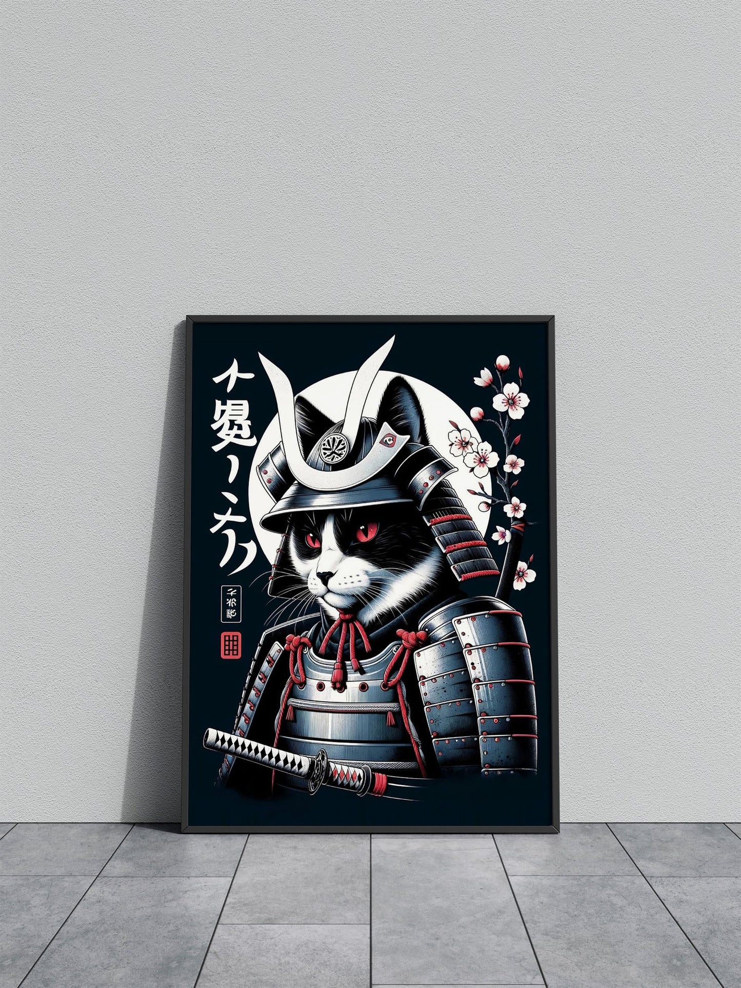Samurai Cat Retro Poster Asian Style Poster | Wall Art for Home & Office | High-Quality Print - High-Quality Visual Display