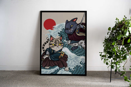 Samurai Cats Asian Style Poster | Wall Art for Home & Office | High-Quality Print - High-Quality Visual Display