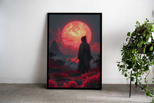 Samurai Cherry Moon Japan Asian Style Poster | Wall Art for Home & Office | High-Quality Print - High-Quality Visual Display