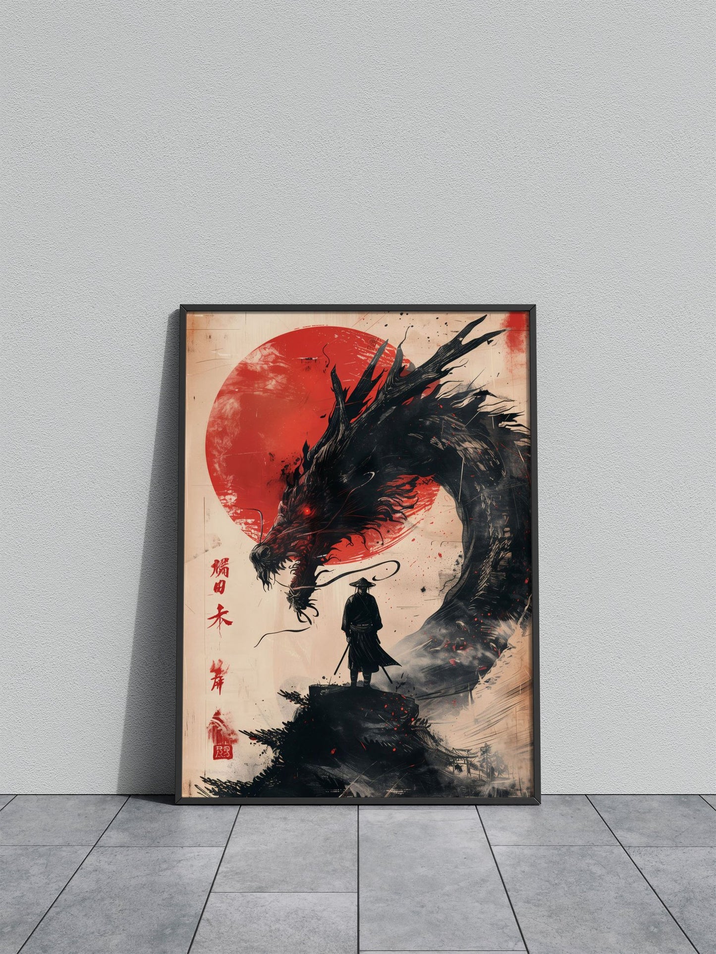 Samurai Dragon Red Sun Asian Style Poster | Wall Art for Home & Office | High-Quality Print - High-Quality Visual Display