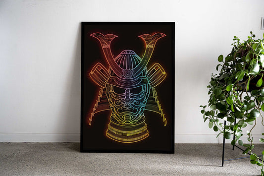 Samurai Golden Neon Asian Style Poster | Wall Art for Home & Office | High-Quality Print - High-Quality Visual Display