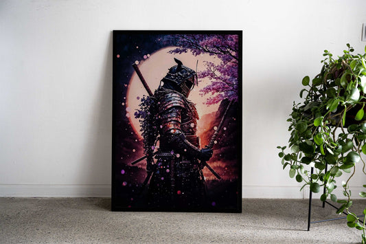Samurai Japan Neon Cherry Asian Style Poster | Wall Art for Home & Office | High-Quality Print - High-Quality Visual Display