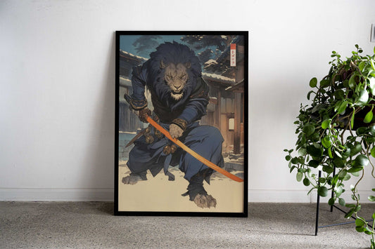 Samurai Lion with Katana Asian Style Poster | Wall Art for Home & Office | High-Quality Print - High-Quality Visual Display