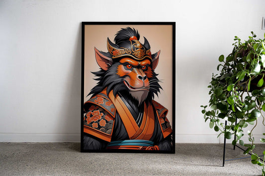 Samurai Mask Baboon Asian Style Poster | Wall Art for Home & Office | High-Quality Print - High-Quality Visual Display