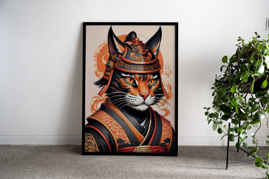 Samurai Mask Cat Asian Style Poster | Wall Art for Home & Office | High-Quality Print - High-Quality Visual Display