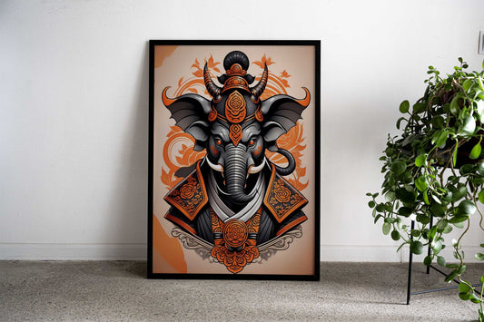 Samurai Mask Elephant Asian Style Poster | Wall Art for Home & Office | High-Quality Print - High-Quality Visual Display