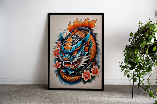 Samurai Mask Koi Fish Asian Style Poster | Wall Art for Home & Office | High-Quality Print - High-Quality Visual Display