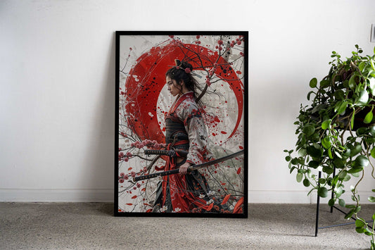 Samurai Sakura Red moon Asian Style Poster | Wall Art for Home & Office | High-Quality Print - High-Quality Visual Display