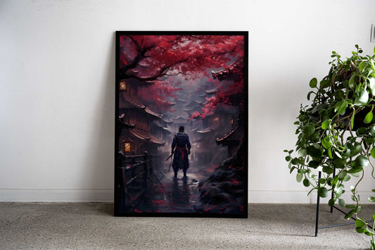 Samurai Sakura Village Asian Style Poster | Wall Art for Home & Office | High-Quality Print - High-Quality Visual Display