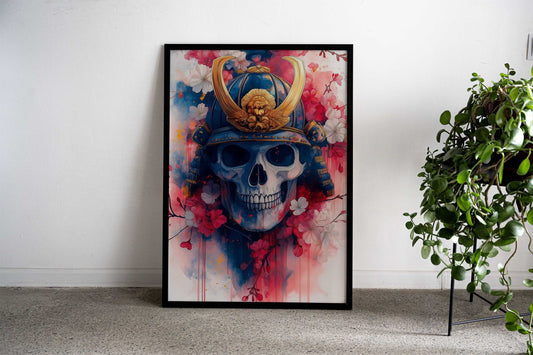 Samurai Skull with Cherry Blossoms Asian Style Poster | Wall Art for Home & Office | High-Quality Print - High-Quality Visual Display