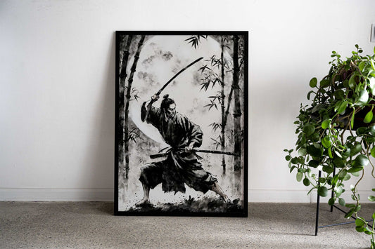 Samurai Sumi E Artwork Asian Style Poster | Wall Art for Home & Office | High-Quality Print - High-Quality Visual Display