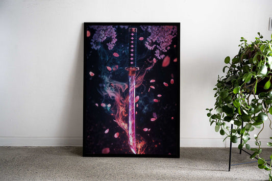 Samurai Sword with Cherry Blossoms Asian Style Poster | Wall Art for Home & Office | High-Quality Print - High-Quality Visual Display