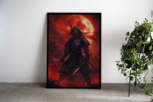 Samurai Under Blood Moon Asian Style Poster | Wall Art for Home & Office | High-Quality Print - High-Quality Visual Display
