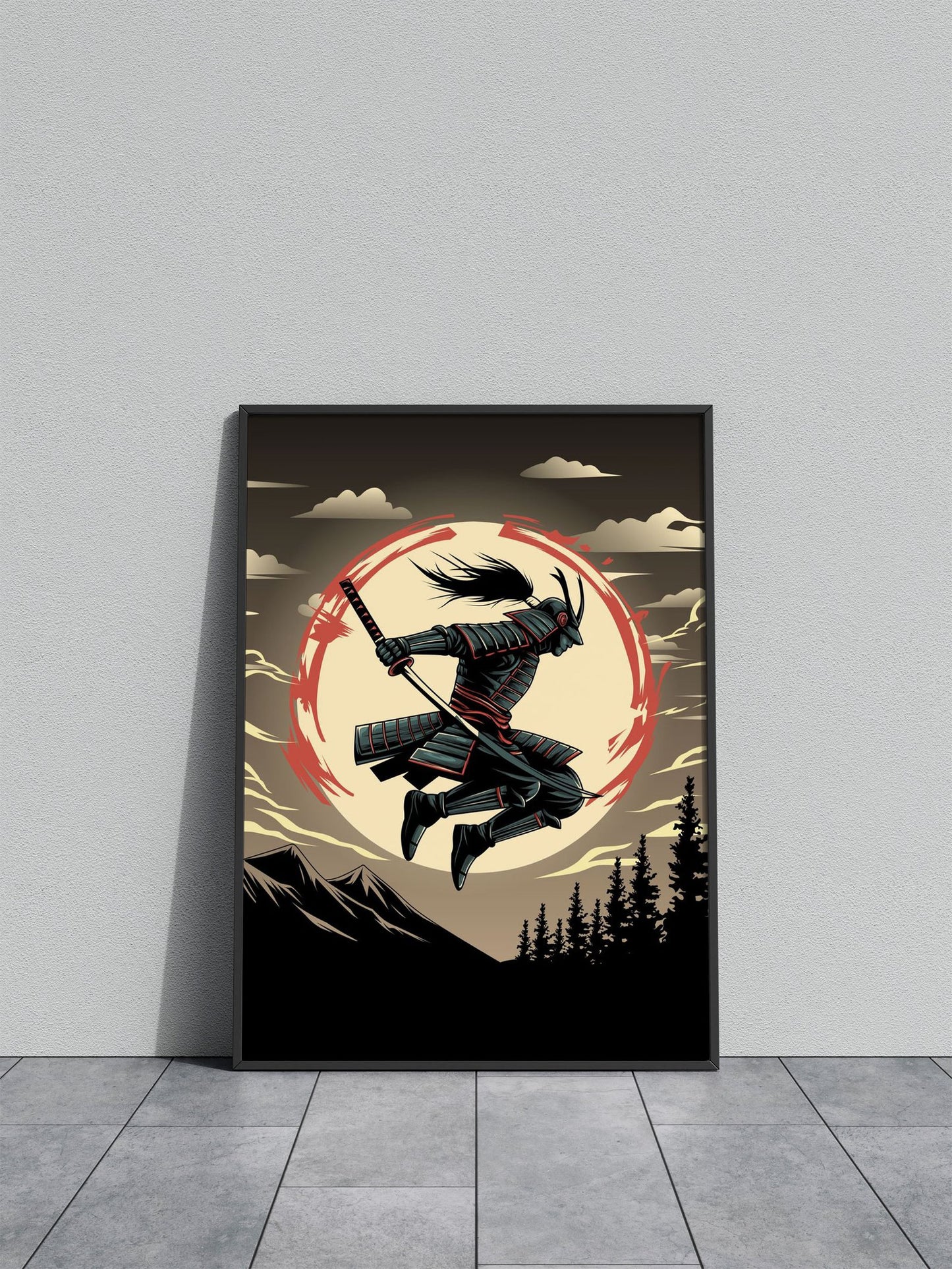 Samurai Warrior in Flight Asian Style Poster | Wall Art for Home & Office | High-Quality Print - High-Quality Visual Display
