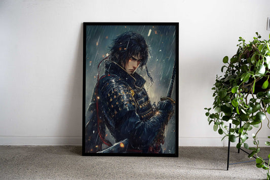 Samurai Warrior in Rain Asian Style Poster | Wall Art for Home & Office | High-Quality Print - High-Quality Visual Display