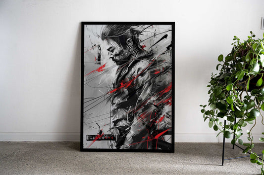 Samurai White Red Black Asian Style Poster | Wall Art for Home & Office | High-Quality Print - High-Quality Visual Display