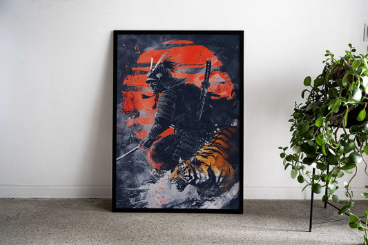 Samurai and Tiger Asian Style Poster | Wall Art for Home & Office | High-Quality Print - High-Quality Visual Display