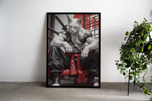 Samurai cat katana Asian Style Poster | Wall Art for Home & Office | High-Quality Print - High-Quality Visual Display