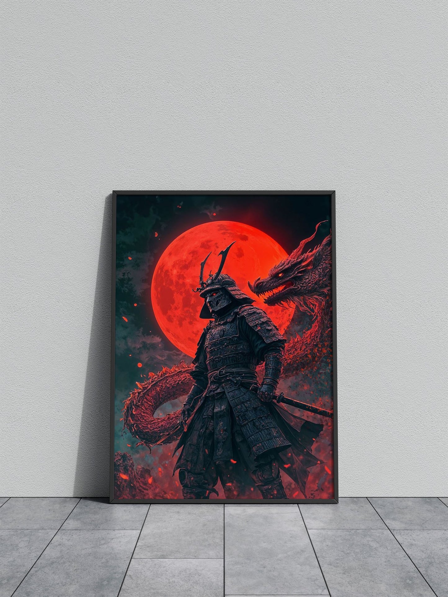 Samurai dragon Red Moon Asian Style Poster | Wall Art for Home & Office | High-Quality Print - High-Quality Visual Display
