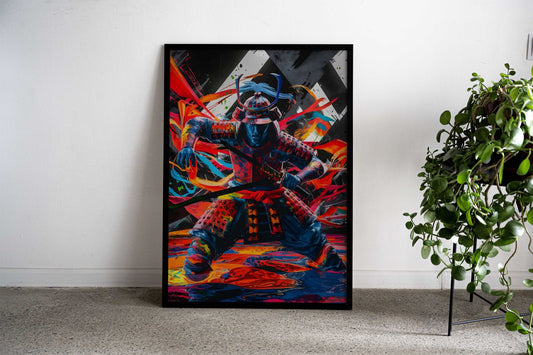Samurai in Abstract Art Asian Style Poster | Wall Art for Home & Office | High-Quality Print - High-Quality Visual Display