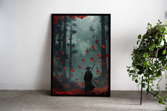Samurai in Autumn Forest Asian Style Poster | Wall Art for Home & Office | High-Quality Print - High-Quality Visual Display