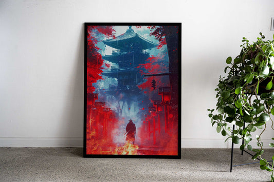 Samurai in Fire and Rain Asian Style Poster | Wall Art for Home & Office | High-Quality Print - High-Quality Visual Display