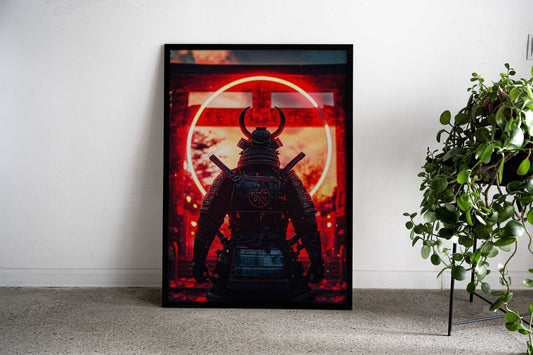 Samurai in Red Glow Asian Style Poster | Wall Art for Home & Office | High-Quality Print - High-Quality Visual Display