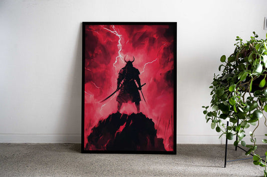 Samurai in Red Storm Asian Style Poster | Wall Art for Home & Office | High-Quality Print - High-Quality Visual Display