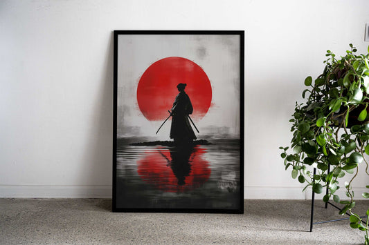 Samurai japanese red moon Asian Style Poster | Wall Art for Home & Office | High-Quality Print - High-Quality Visual Display