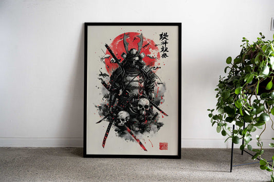 Samurai red moon Asian Style Poster | Wall Art for Home & Office | High-Quality Print - High-Quality Visual Display