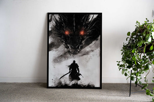 Samurai vs Dragon Asian Style Poster | Wall Art for Home & Office | High-Quality Print - High-Quality Visual Display