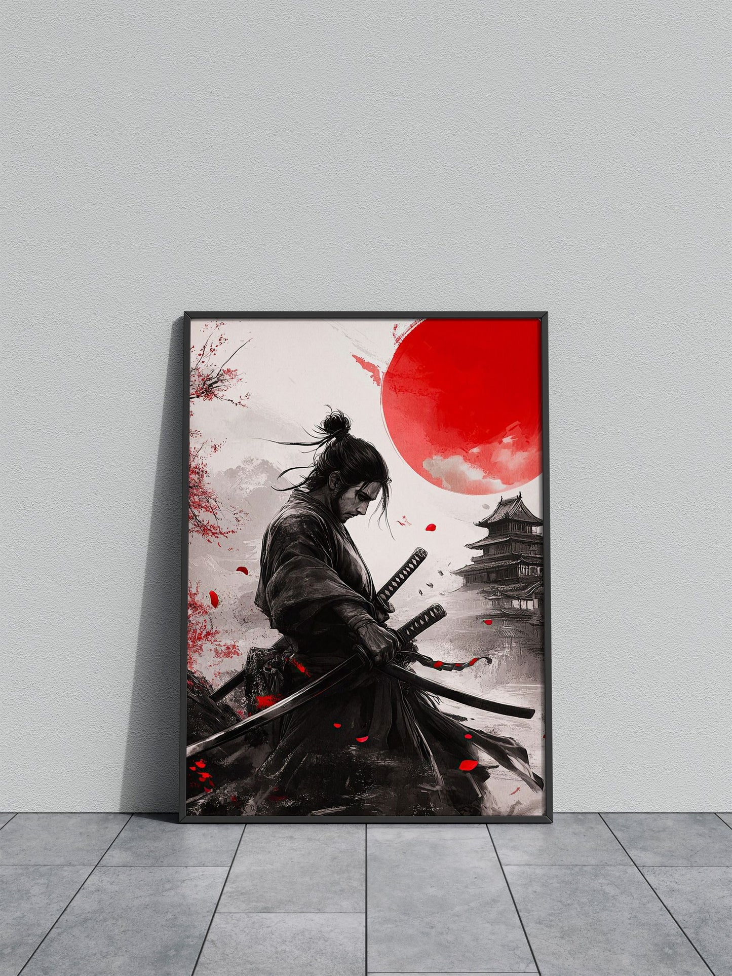 Samurai with Red Moon Asian Style Poster | Wall Art for Home & Office | High-Quality Print - High-Quality Visual Display