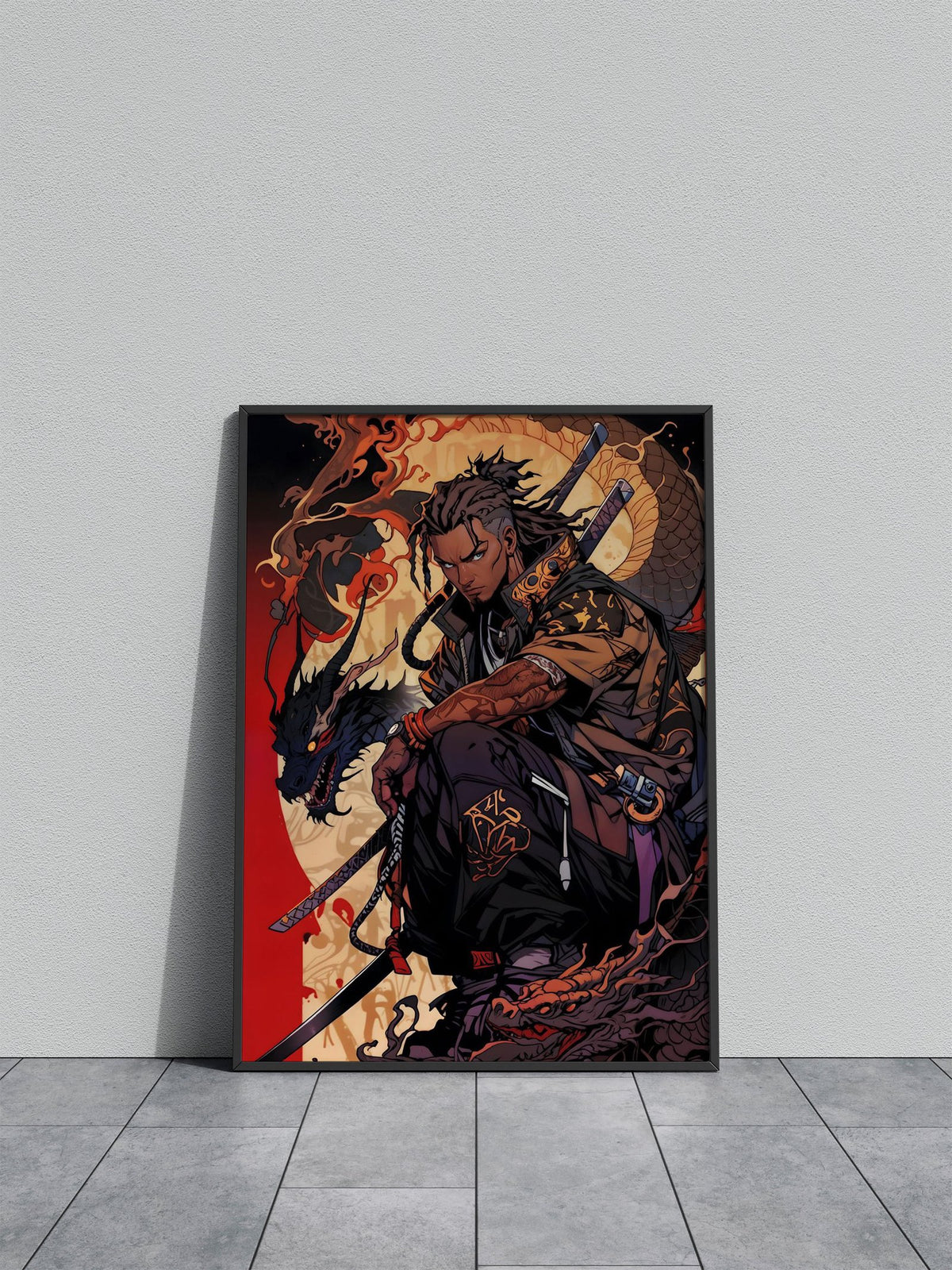 Samurai with adragon Art Asian Style Poster | Wall Art for Home & Office | High-Quality Print - High-Quality Visual Display