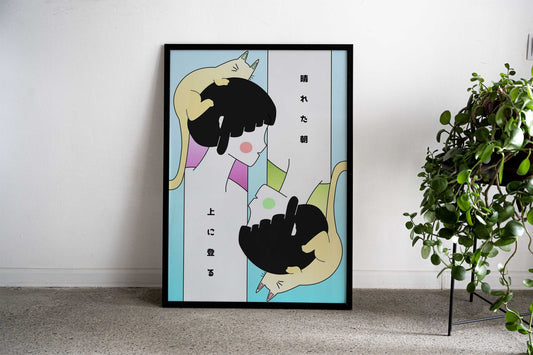 Short Hair and Her Kitten Asian Style Poster | Wall Art for Home & Office | High-Quality Print - High-Quality Visual Display