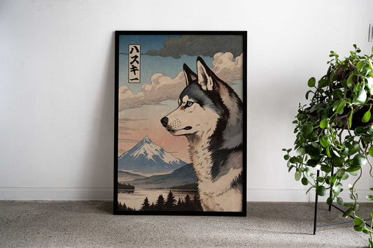 Siberian Husky Woodblock Asian Style Poster | Wall Art for Home & Office | High-Quality Print - High-Quality Visual Display