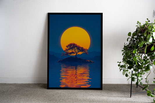 Silhouette Tree and Moon Asian Style Poster | Wall Art for Home & Office | High-Quality Print - High-Quality Visual Display