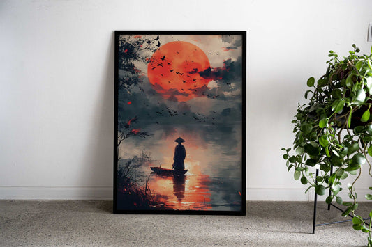 Silhouette at Sunset Asian Style Poster | Wall Art for Home & Office | High-Quality Print - High-Quality Premium Wall Art Decor Sticker