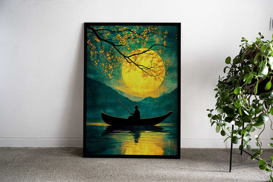 Silhouette of a Fisherman Asian Style Poster | Wall Art for Home & Office | High-Quality Print - High-Quality Visual Display