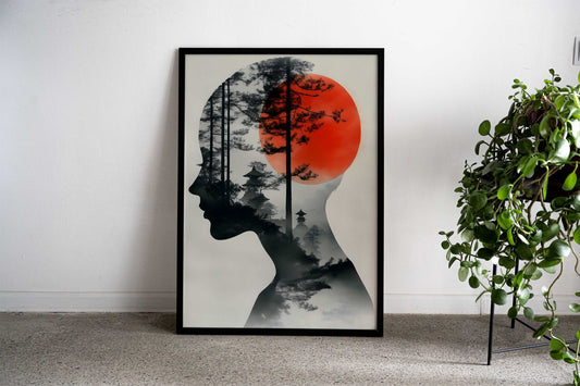 Silhouette with Japanese Landscape Asian Style Poster | Wall Art for Home & Office | High-Quality Print - High-Quality Visual Display