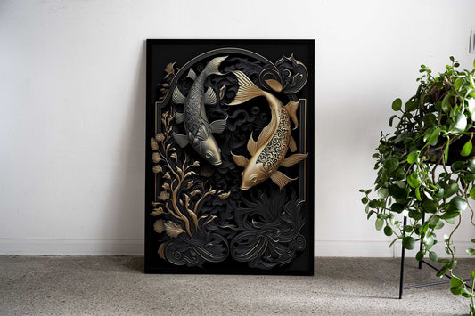 Silver Golden Japan Fish Asian Style Poster | Wall Art for Home & Office | High-Quality Print - High-Quality Visual Display