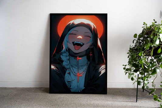 Smiling Nun with Cross Asian Style Poster | Wall Art for Home & Office | High-Quality Print - High-Quality Visual Display