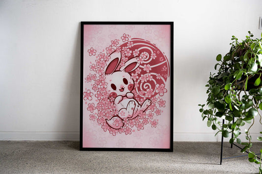 Spring Blossom Bunny Asian Style Poster | Wall Art for Home & Office | High-Quality Print - High-Quality Visual Display