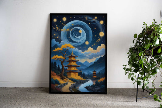 Starry Night bonsai Asian Style Poster | Wall Art for Home & Office | High-Quality Print - High-Quality Visual Display