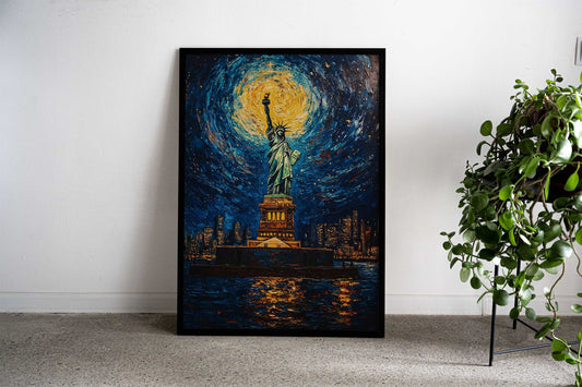 Statue of Liberty Night Asian Style Poster | Wall Art for Home & Office | High-Quality Print - High-Quality Visual Display