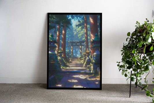 Sunlit Shrine Path Asian Style Poster | Wall Art for Home & Office | High-Quality Print - High-Quality Visual Display